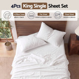 Giselle Kingsingle 500TC Cotton 4Pcs Sheet Set with 40cm Extra Deep Pocket for Thick Mattresses Sateen Weave for Sweaty Nights White - Front View