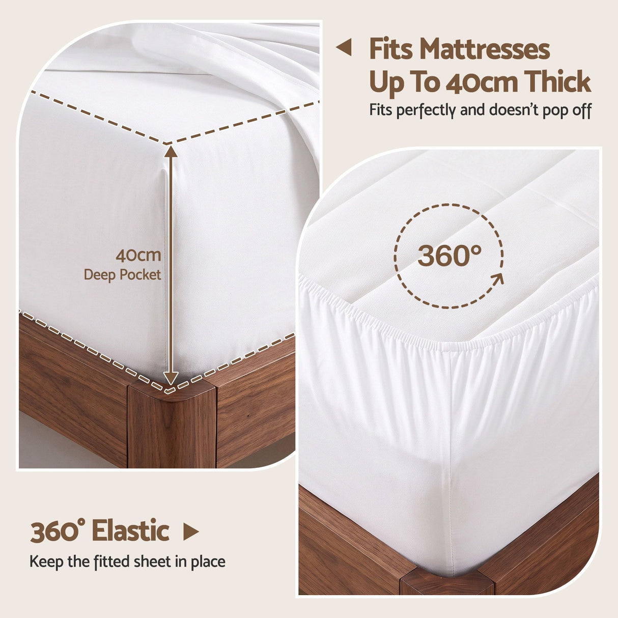 Giselle Single 500TC Cotton 4Pcs Sheet Set with 40cm Extra Deep Pocket for Thick Mattresses Sateen Weave for Sweaty Nights White