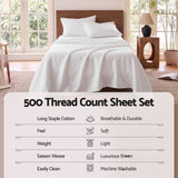 Giselle Single 500TC Cotton 4Pcs Sheet Set with 40cm Extra Deep Pocket for Thick Mattresses Sateen Weave for Sweaty Nights White - Top-Down View