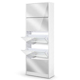 Artiss Shoe Rack Cabinet Mirror 25 Pairs White - Side View