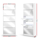 Artiss Shoe Rack Cabinet Mirror 25 Pairs White - Top-Down View