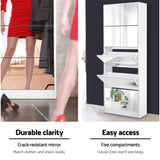 Artiss Shoe Rack Cabinet Mirror 25 Pairs White - Rear View