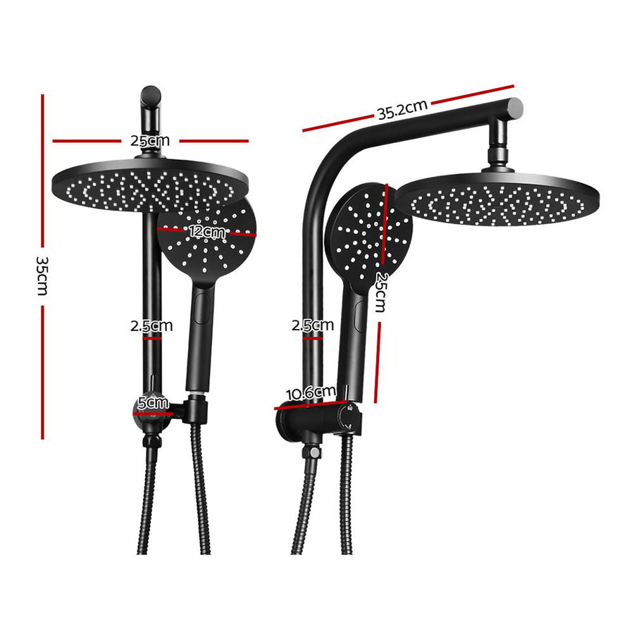 Cefito 9'' Rain Shower Head Set Handheld Round High Pressure Black, image 2