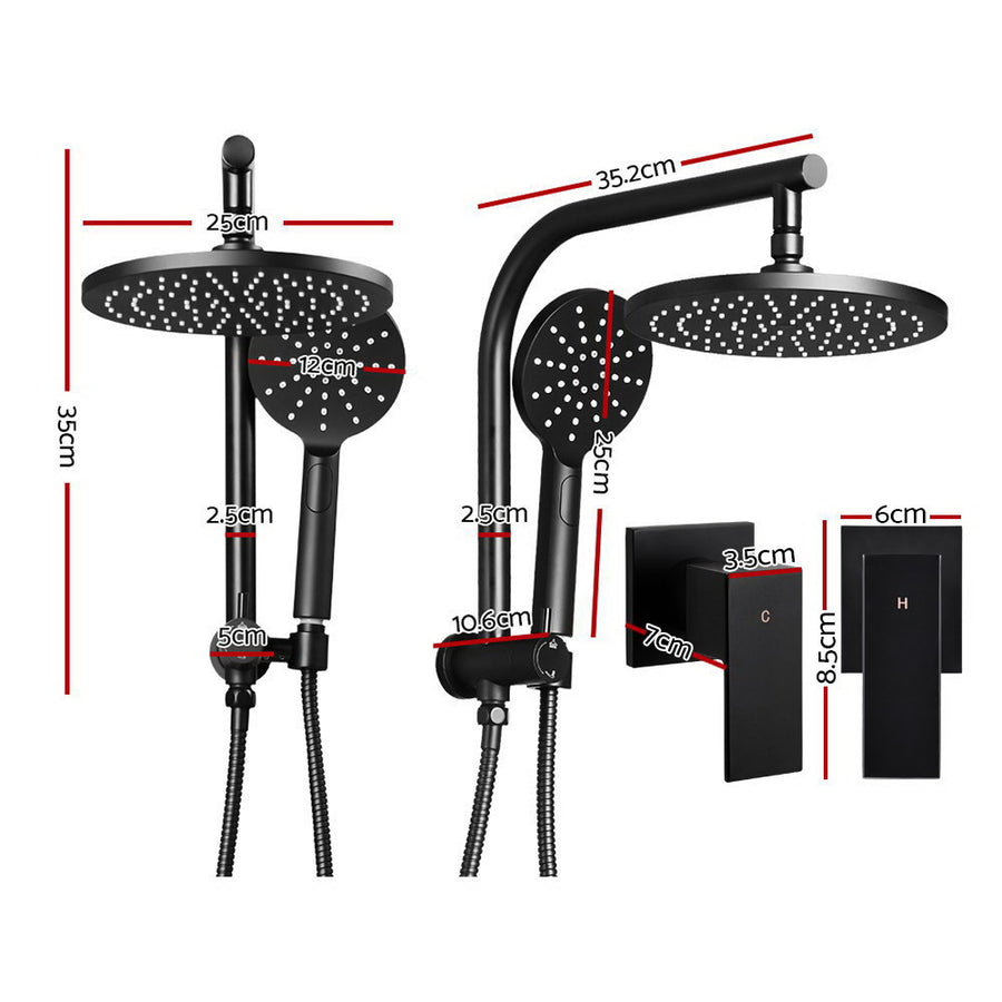 Cefito 9'' Rain Shower Head Set Handheld Round High Pressure Twins Tap Black, image 2