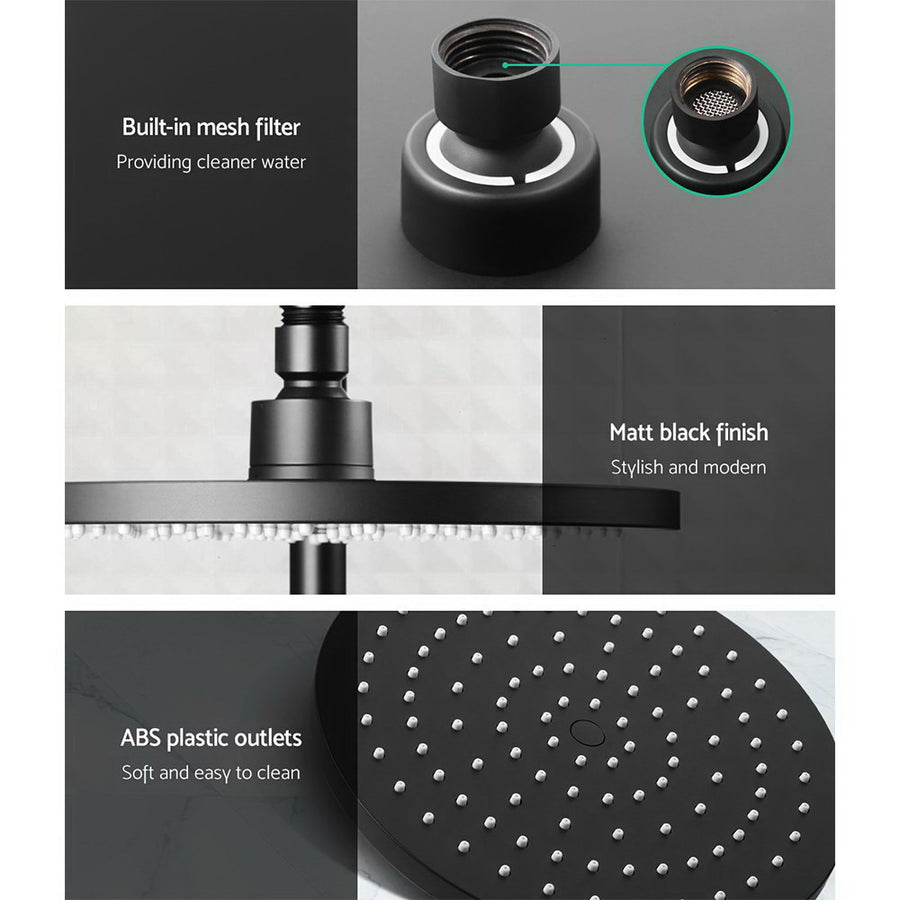 Cefito 9'' Rain Shower Head Set Handheld Round High Pressure Twins Tap Black, image 4