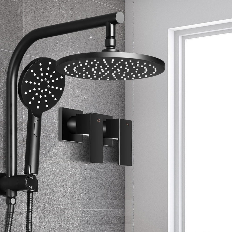 Cefito 9'' Rain Shower Head Set Handheld Round High Pressure Twins Tap Black, image 8