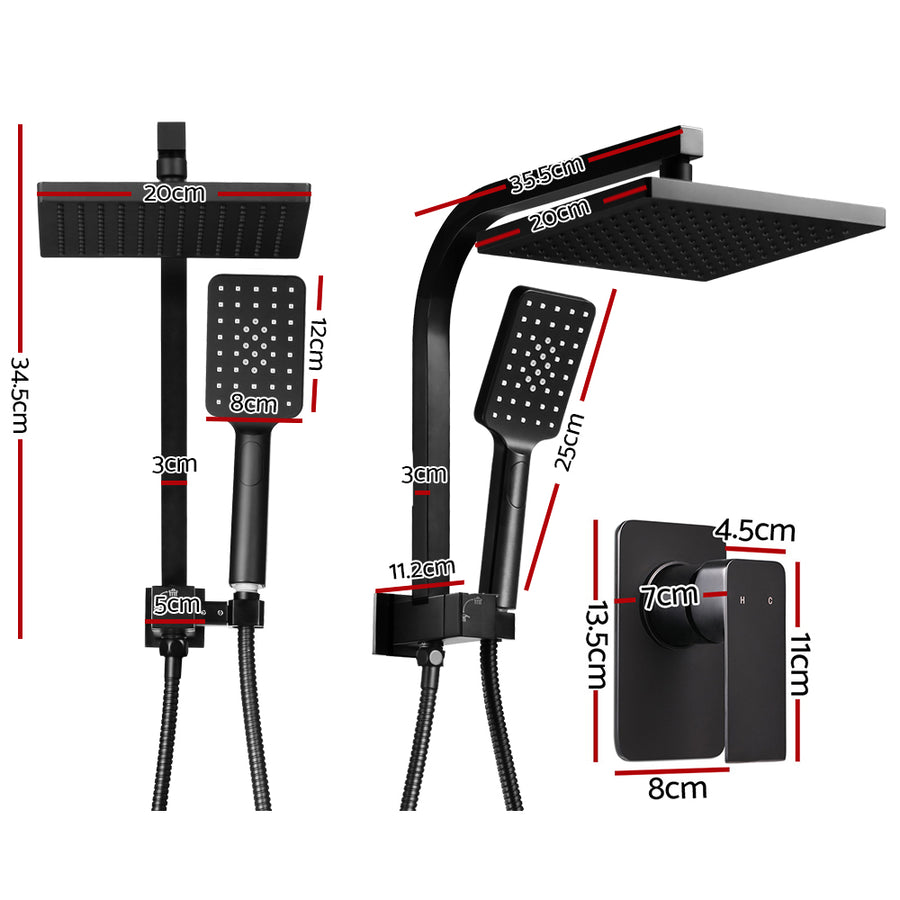 Cefito 8'' Rain Shower Head Set Handheld Square High Pressure Mixer Tap Black
