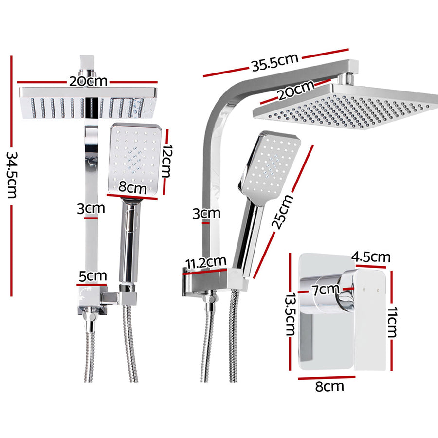 Cefito 8'' Rain Shower Head Set Handheld Square High Pressure Mixer Tap Chrome