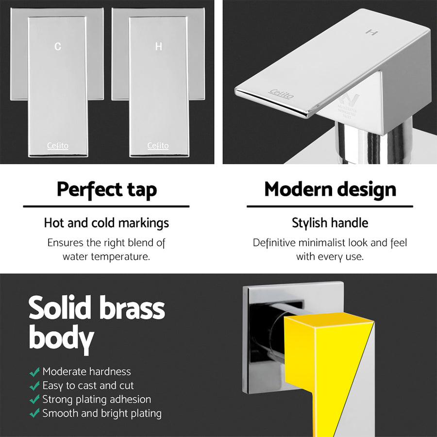 Cefito Shower Twins Tap Wall Bath Taps Brass Hot Cold Basin Bathroom Chrome, image 4