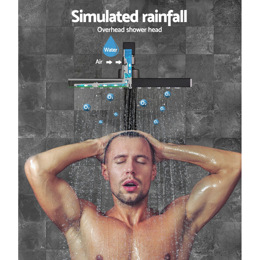Cefito 8'' Rain Shower Head Wall Arm Square High Pressure Twins Tap Black, image 4