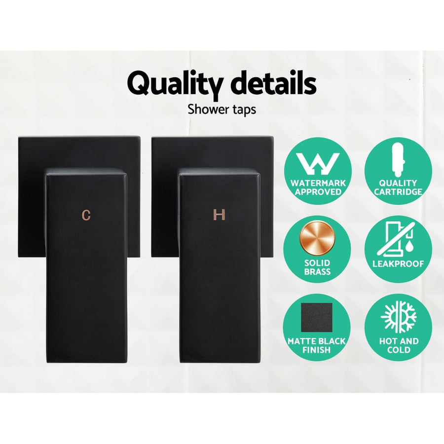 Cefito 8'' Rain Shower Head Wall Arm Square High Pressure Twins Tap Black, image 6