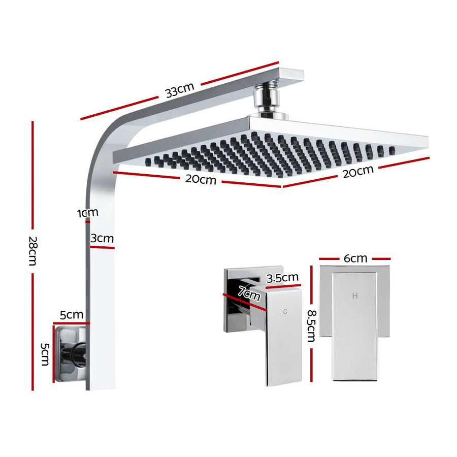 Cefito 8'' Rain Shower Head Wall Arm Square High Pressure Twins Tap Chrome, image 2
