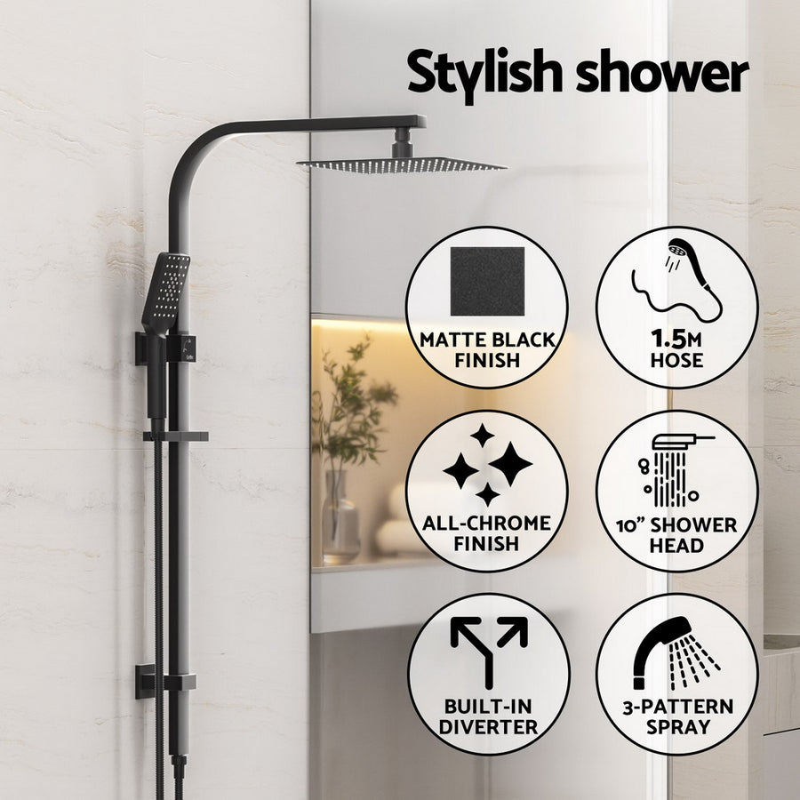 10'' Rain Shower Head Set Handheld Square High Pressure Black, image 4