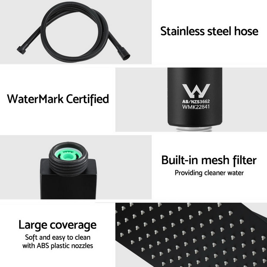 10'' Rain Shower Head Set Handheld Square High Pressure Black, image 6