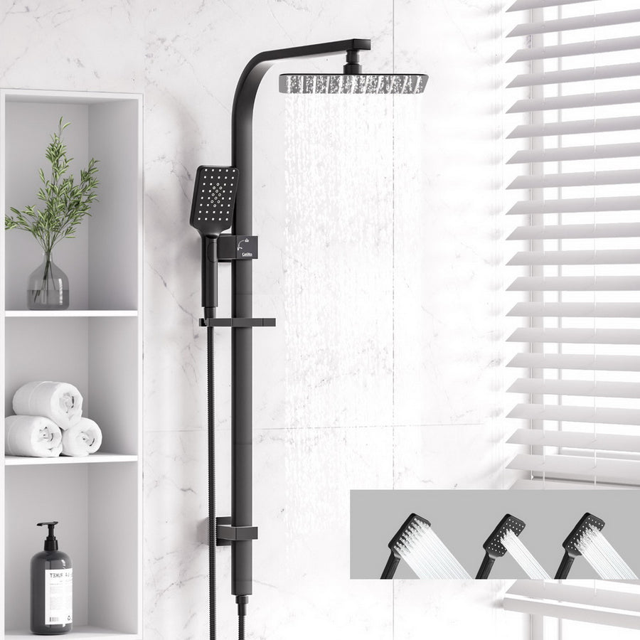 10'' Rain Shower Head Set Handheld Square High Pressure Black, image 7