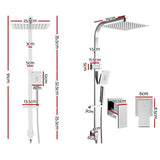 Cefito 10'' Rain Shower Head Set Handheld Square High Pressure Twins Tap Chrome - Front View