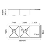 Cefito Kitchen Sink 111X45CM Stainless Steel Basin Double Bowl Silver - Front View