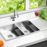 Cefito Kitchen Sink 111X45CM Stainless Steel Basin Double Bowl Silver - Close-Up Angle