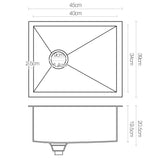 Cefito Kitchen Sink 45X39CM Stainless Steel Basin Single Bowl Silver - Front View
