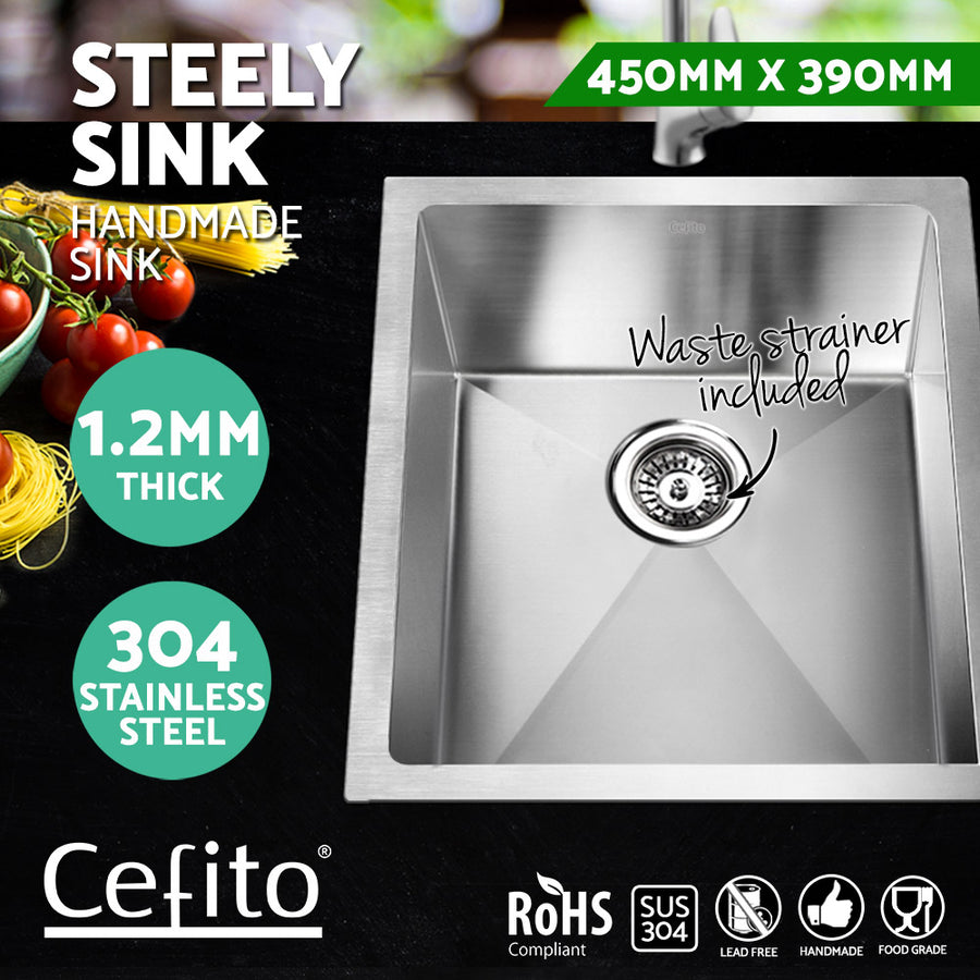 Cefito Kitchen Sink 45X39CM Stainless Steel Basin Single Bowl Silver, image 4