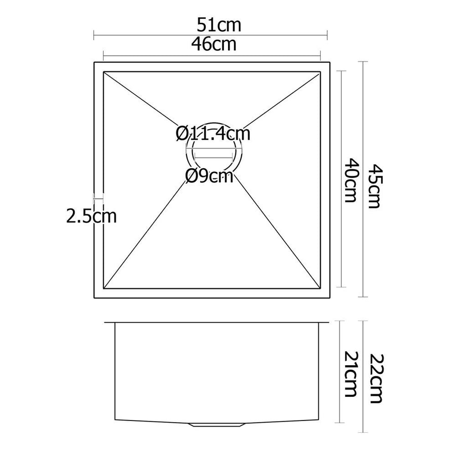 Cefito Kitchen Sink 51X45CM Stainless Steel Basin Single Bowl Silver, image 2