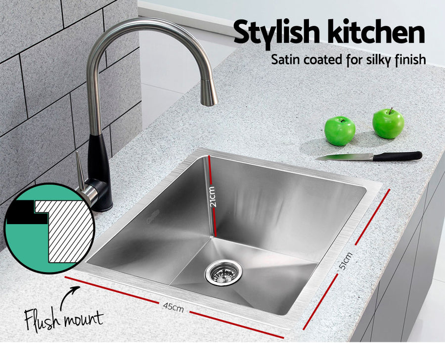 Cefito Kitchen Sink 51X45CM Stainless Steel Basin Single Bowl Silver, image 4