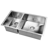 Cefito Kitchen Sink 71X45CM Stainless Steel Basin Double Bowl Silver - Low Angle