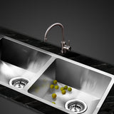 Cefito Kitchen Sink 77X45CM Stainless Steel Basin Double Bowl Silver - Low Angle