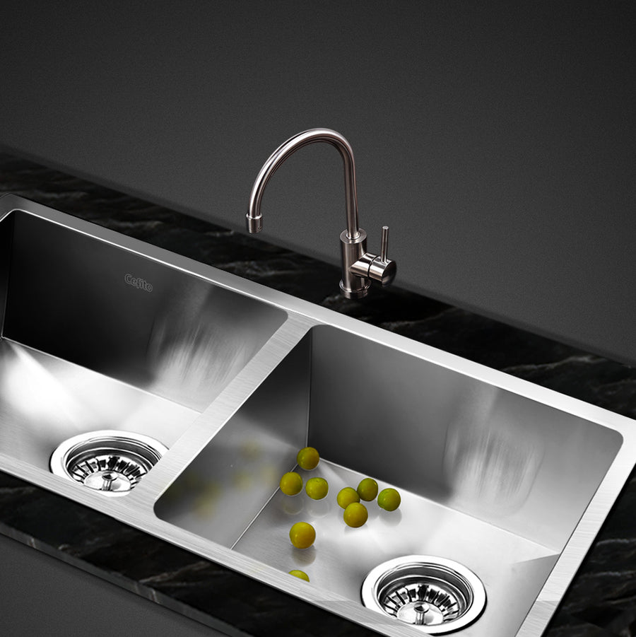 Cefito double bowl 77x45cm stainless steel kitchen sink, silver, image 8