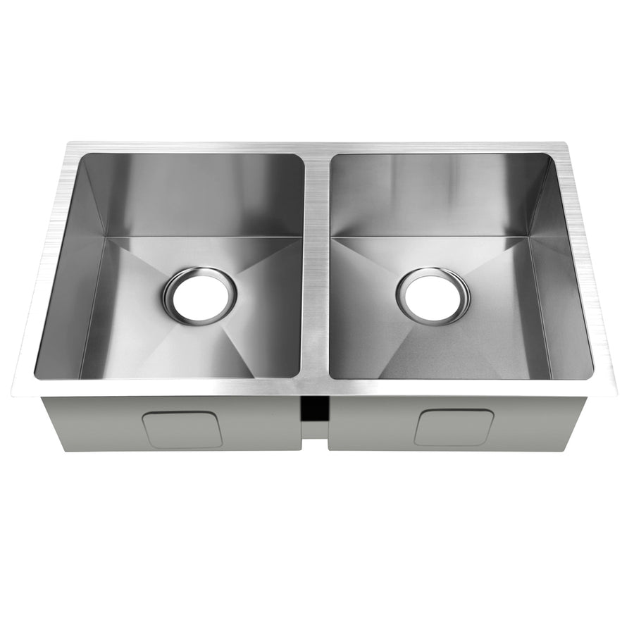 Cefito double bowl 77x45cm stainless steel kitchen sink, silver, R10 rounded corners