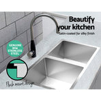 Cefito double bowl 77x45cm stainless steel kitchen sink, silver, X flume drainage design