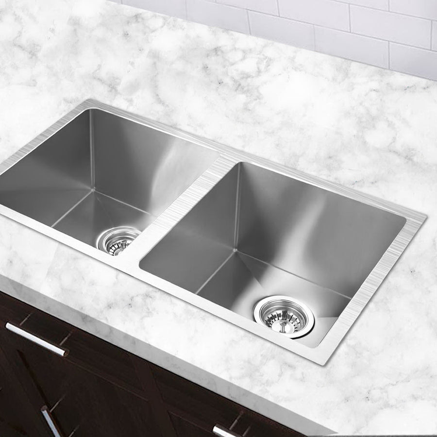 Cefito double bowl 77x45cm stainless steel kitchen sink, silver, image 7