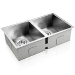 Cefito double bowl 77x45cm stainless steel kitchen sink, silver