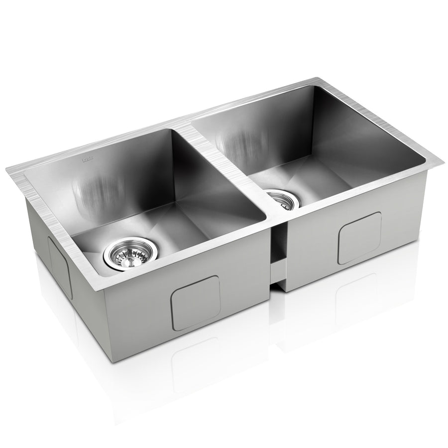 Cefito double bowl 77x45cm stainless steel kitchen sink, silver