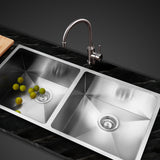 Cefito Kitchen Sink 86X44CM Stainless Steel Basin Double Bowl Silver - Low Angle