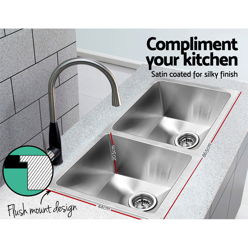 Cefito Kitchen Sink 86X44CM Stainless Steel Basin Double Bowl Silver