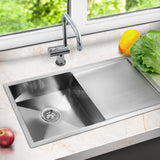 Cefito Kitchen Sink 87X45CM Stainless Steel Basin Single Bowl Silver - Close-Up Angle