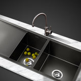 Cefito Kitchen Sink 100X45CM Stainless Steel Basin Double Bowl Black - Low Angle
