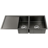Cefito Kitchen Sink 100X45CM Stainless Steel Basin Double Bowl Black - Front View