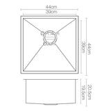 Cefito Kitchen Sink 44X44CM Stainless Steel Basin Single Bowl Black