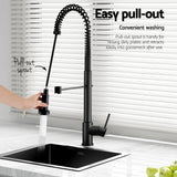Cefito Stainless Steel Sink 51x45CM With Pull Out Mixer Tap Kitchen Single Bowl Black - Rear View