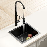 Cefito Stainless Steel Sink 51x45CM With Pull Out Mixer Tap Kitchen Single Bowl Black - Close-Up Angle