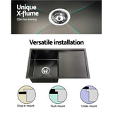 Cefito Kitchen Sink 75X45CM Stainless Steel Basin Single Bowl Black - Rear View