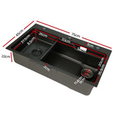Cefito Kitchen Sink 75X45CM Stainless Steel Basin Single Bowl Drain Part Black - Front View