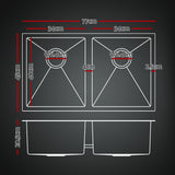 Cefito Stainless Steel Sink 77x45CM With Pull Out Mixer Tap Kitchen Double Bowl Black - Front View