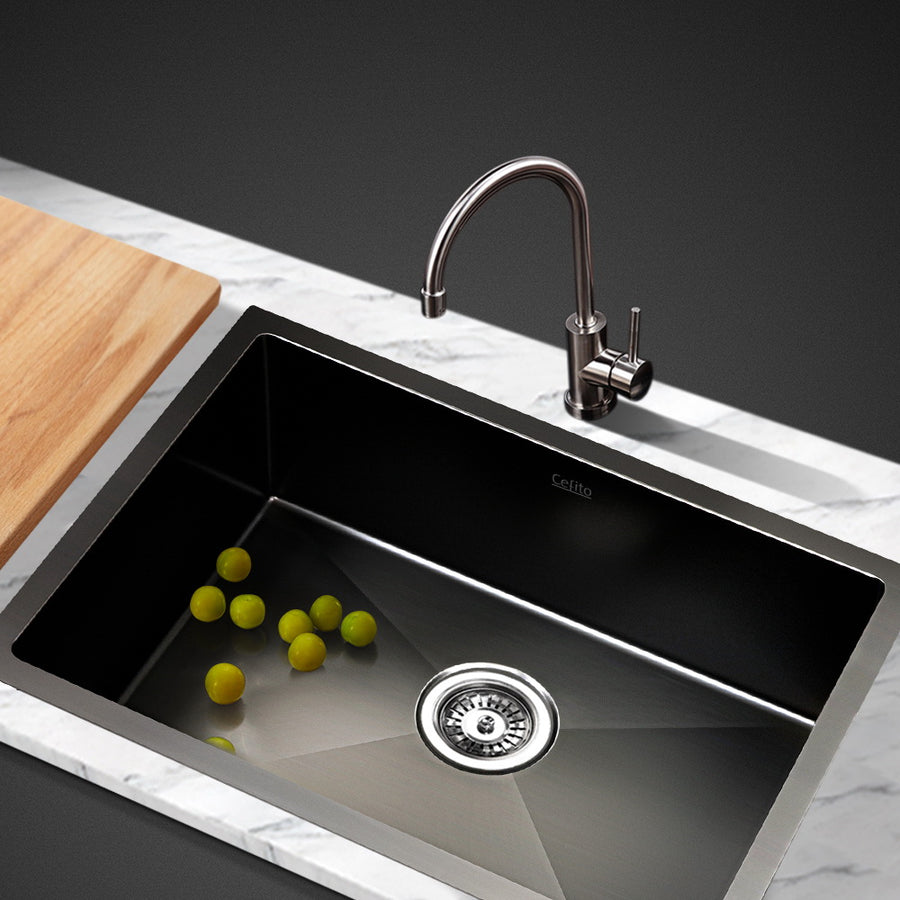 Cefito Kitchen Sink 60X45CM Stainless Steel Basin Single Bowl Black