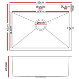 Cefito Kitchen Sink 55X45CM Stainless Steel Basin Single Bowl Extra Hole Silver - Front View