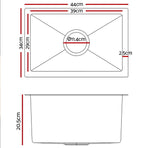 Cefito Kitchen Sink 44X34CM Stainless Steel Nano Basin Single Bowl Silver, image 2