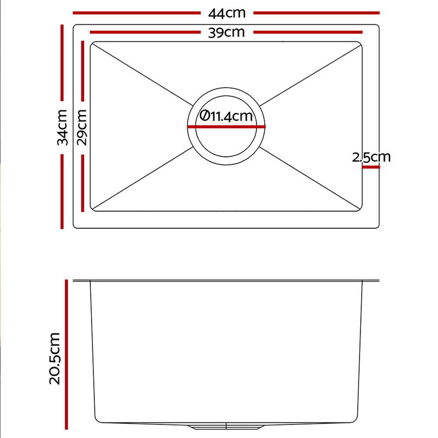 Cefito Kitchen Sink 44X34CM Stainless Steel Nano Basin Single Bowl Silver, image 2