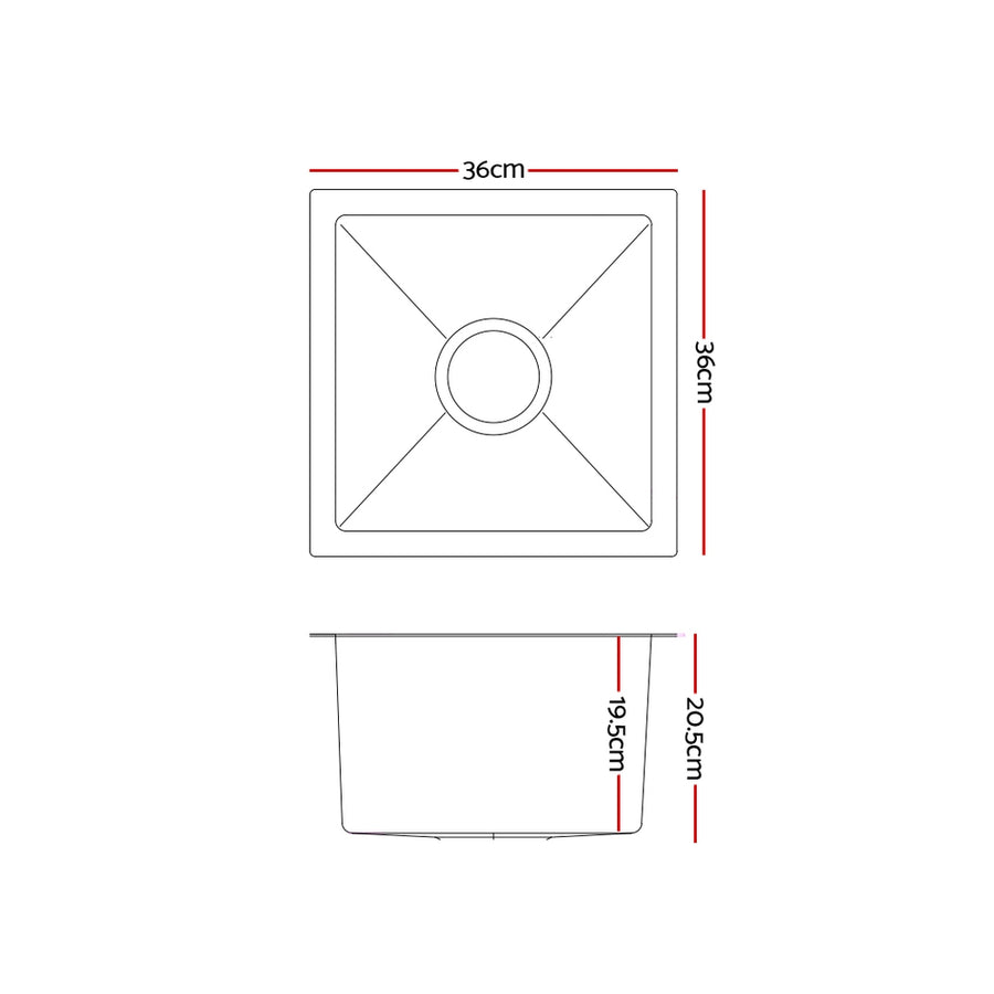 Cefito Kitchen Sink 36X36CM Stainless Steel Nano Basin Single Bowl Silver, image 2